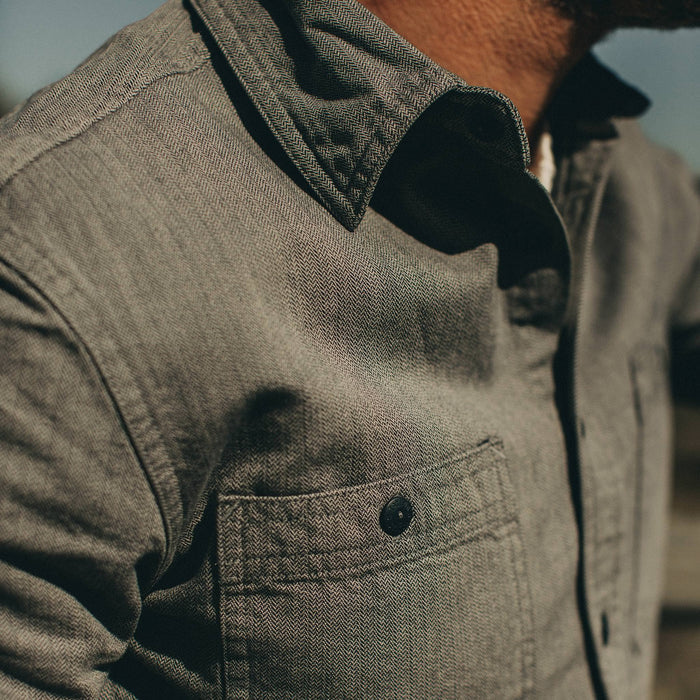 The Utility Shirt in Slate Broken Herringbone