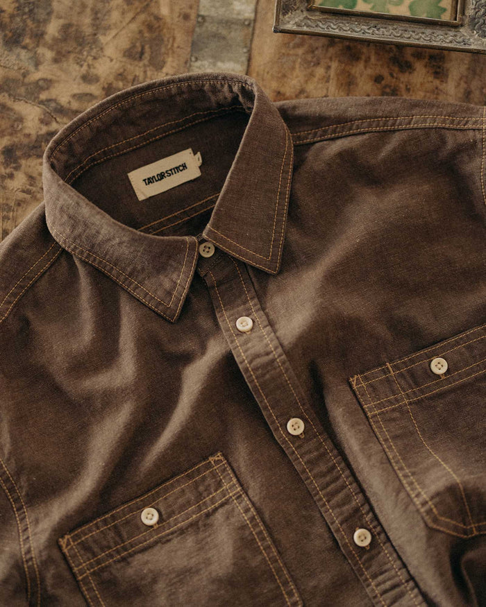 material shot of the collar on The Utility Shirt in Soil Nep