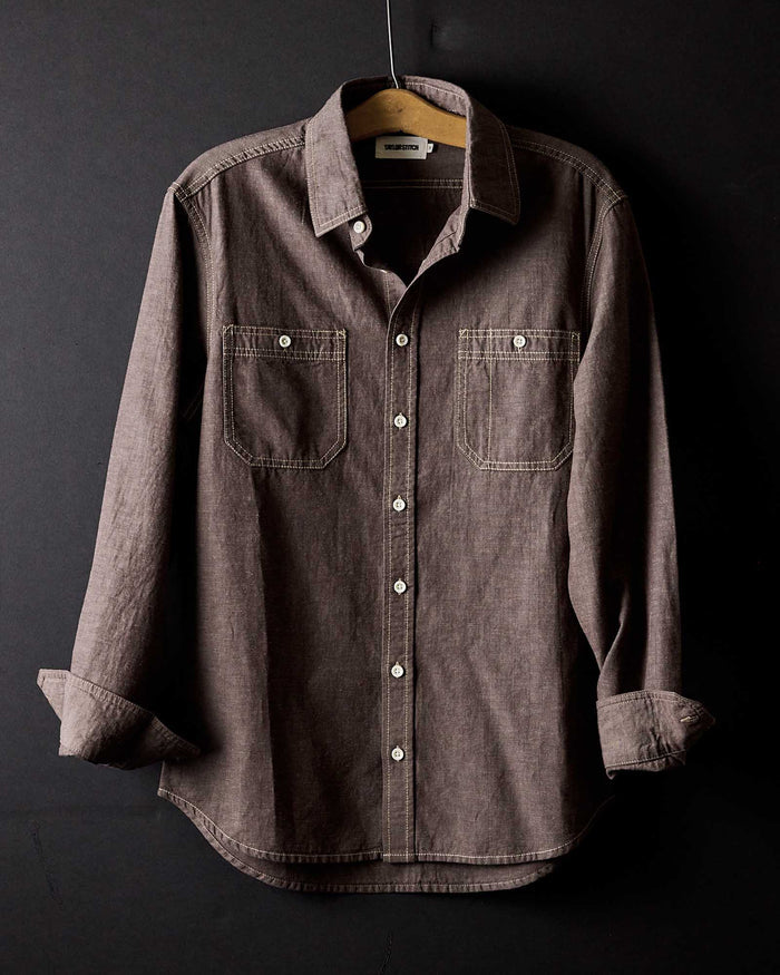 editorial image of The Utility Shirt in Soil Nep hanging