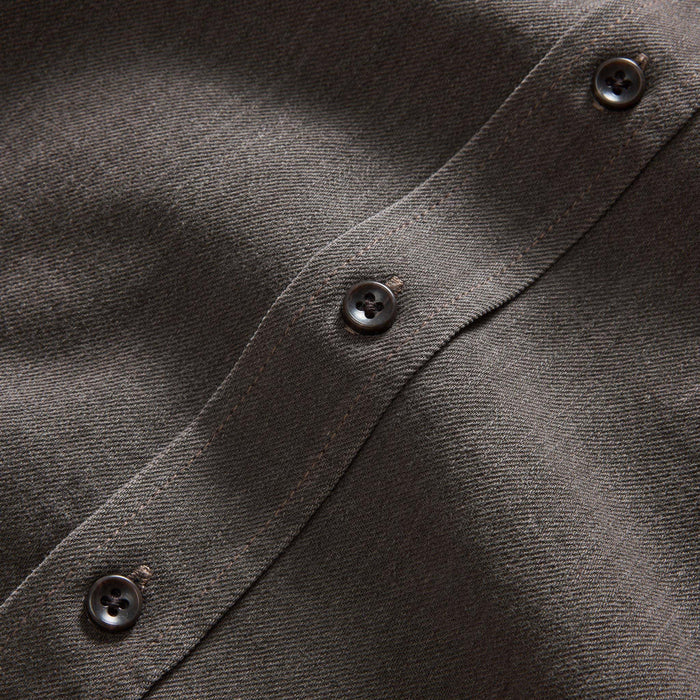 material shot of the buttons on The Utility Shirt in Soil Selvedge Denim