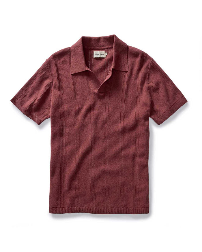 flatlay of The Valencia Sweater Polo in Dried Cherry Rib