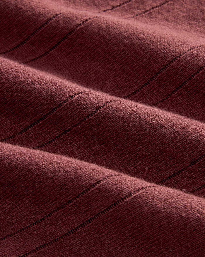 material shot of the ribbing on The Valencia Sweater Polo in Dried Cherry Rib