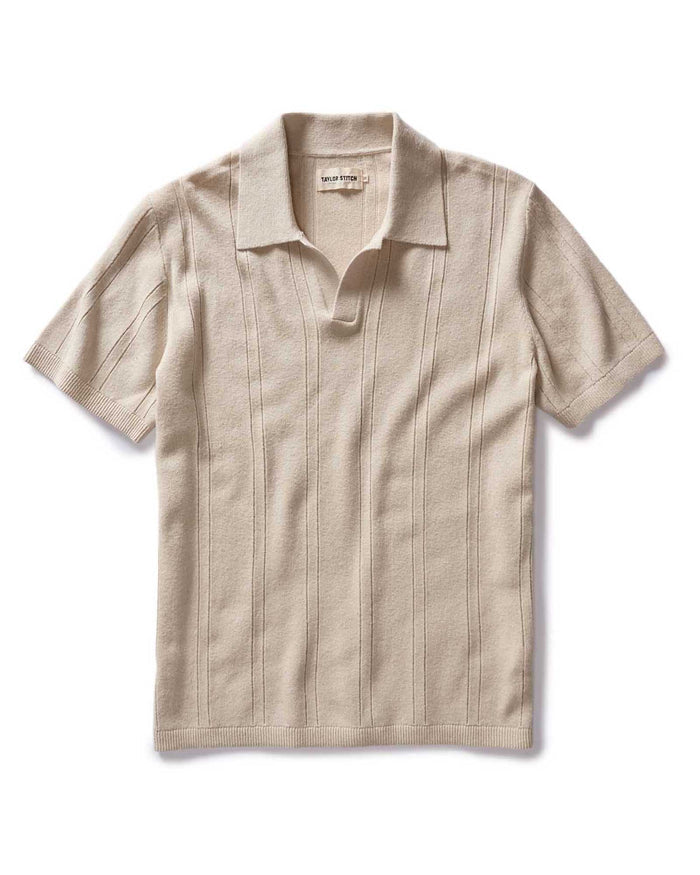 flatlay of The Valencia Sweater Polo in Heather Oat Rib