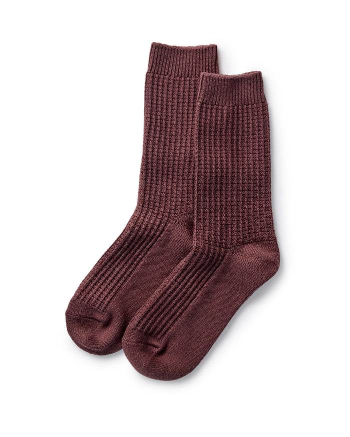 flatlay of The Waffle Sock in Burgundy