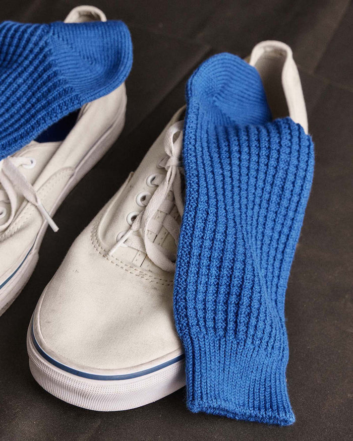 material shot of the waffle on The Waffle Sock in Cobalt