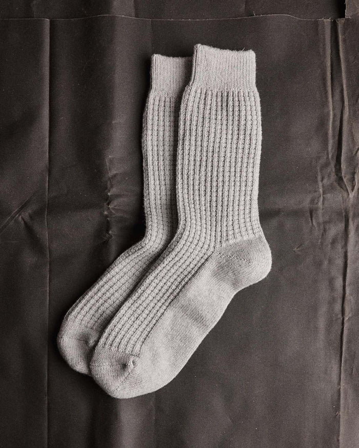 editorial flatlay of The Waffle Sock in Heather Grey