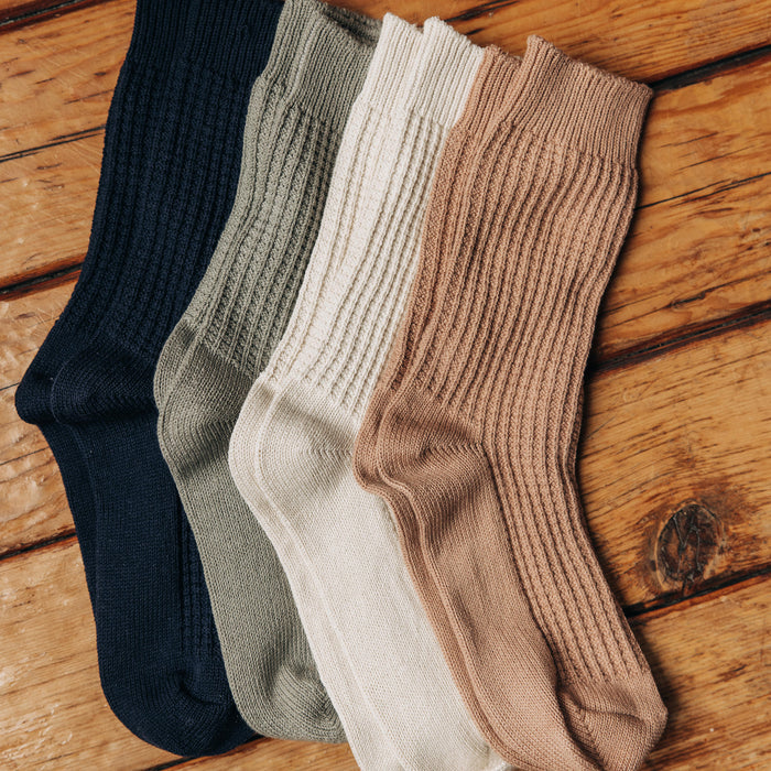 editorial image of various socks for The Waffle Sock in Sagebrush
