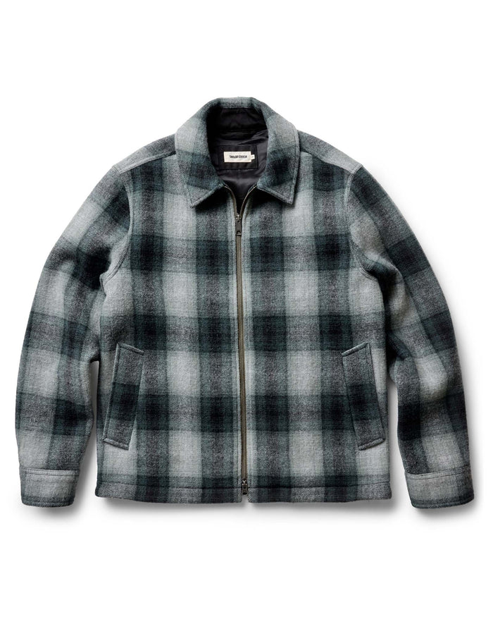 flatlay of The Waterfront Jacket in Evergreen Plaid Wool