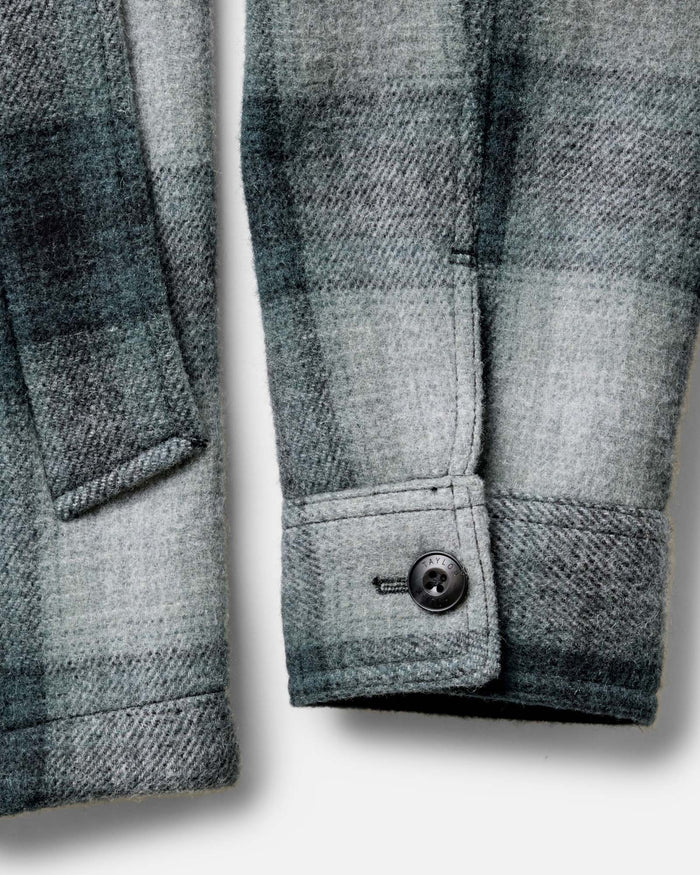 material shot of the sleeves on The Waterfront Jacket in Evergreen Plaid Wool