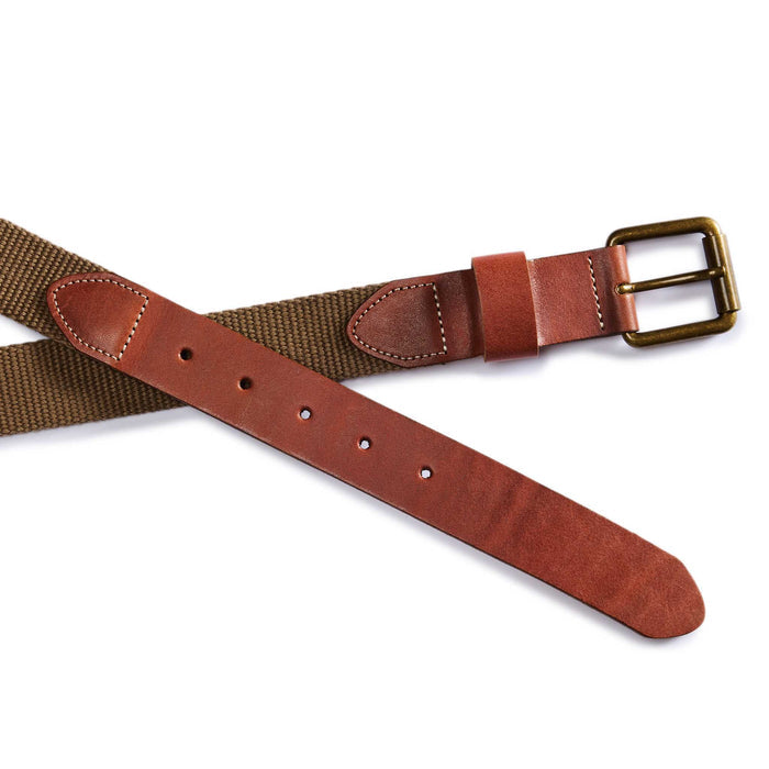 editorial flatlay of the buckle and belt holes on The Webbed Belt in Whiskey