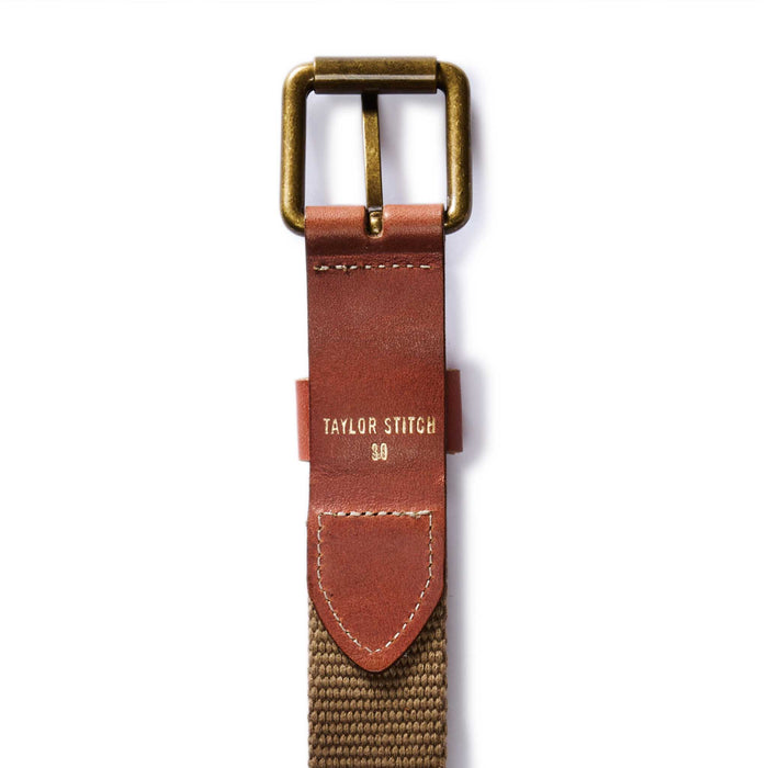 flatlay of the back of the buckle on The Webbed Belt in Whiskey