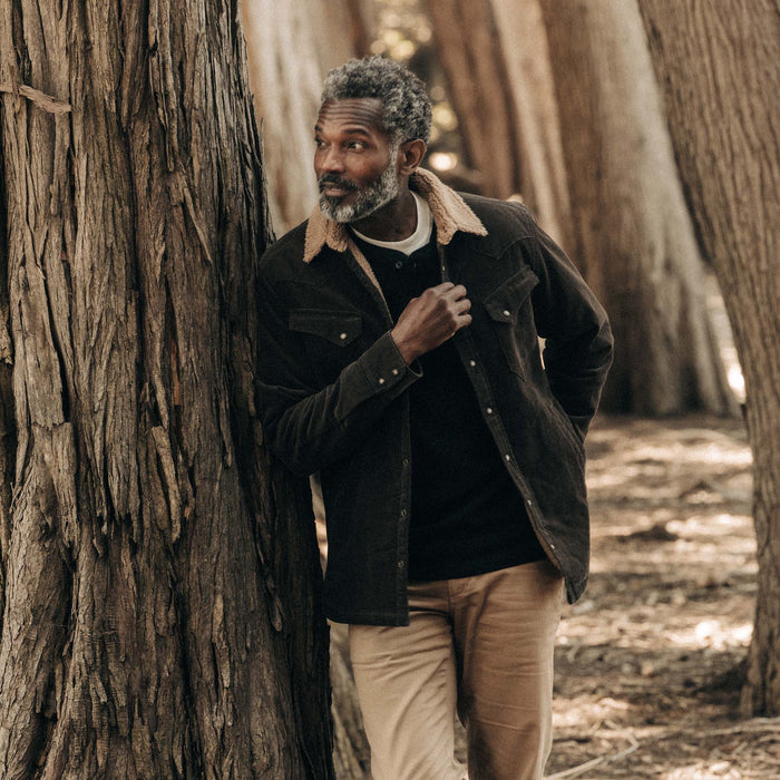 fit model in The Western Shirt Jacket in Soil Corduroy