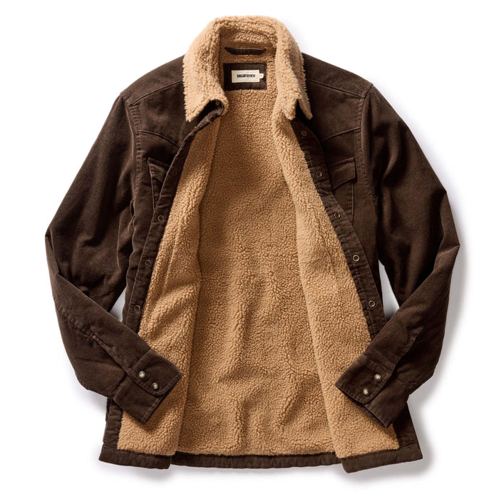flatlay of The Western Shirt Jacket in Soil Corduroy, shown open