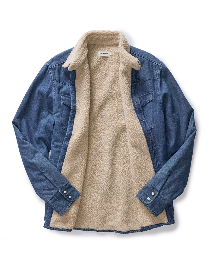 interior shot of The Western Shirt Jacket in Washed Indigo