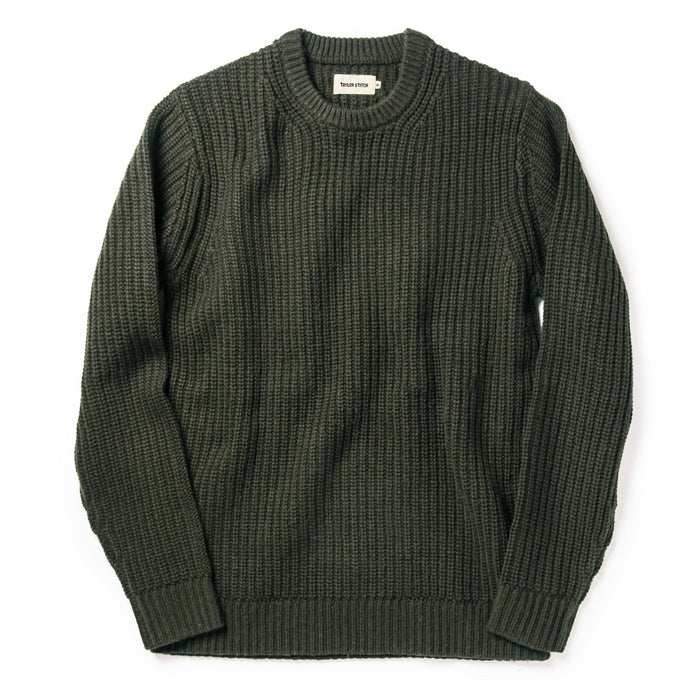flatlay of The Wharf Sweater in Dark Olive