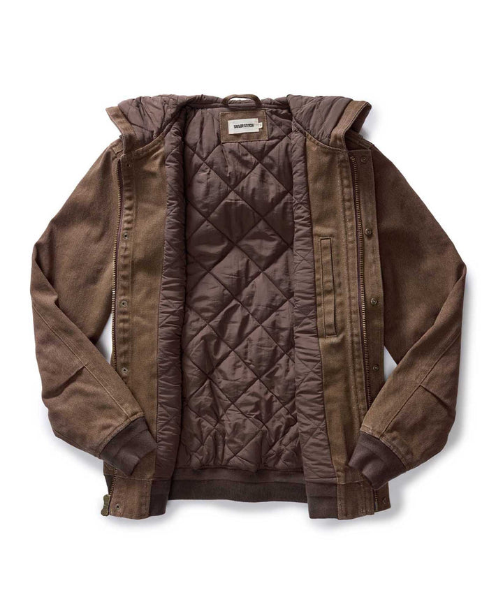 flatlay of the inside of The Workhorse Hoodie in Aged Penny Chipped Canvas