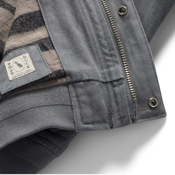 materials hot of the Boss Duck label on The Workhorse Hoodie in Gravel Boss Duck