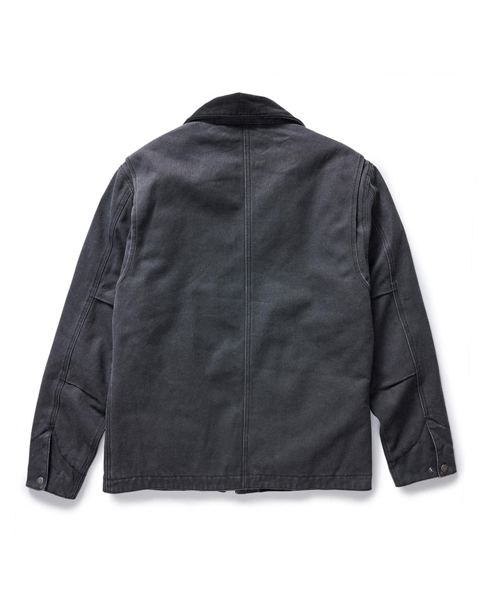 flatlay of the back of The Workhorse Jacket in Coal Chipped Canvas
