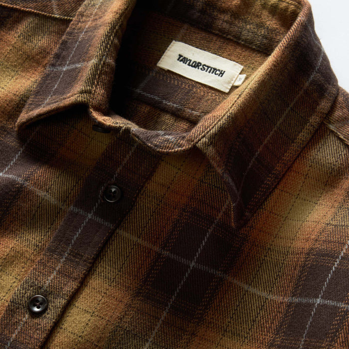 material shot of the collar on The Yosemite Shirt in Bonfire Plaid