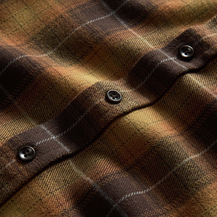 material shot of the buttons on The Yosemite Shirt in Bonfire Plaid