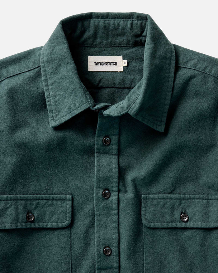 material shot of the collar on The Yosemite Shirt in Dark Forest