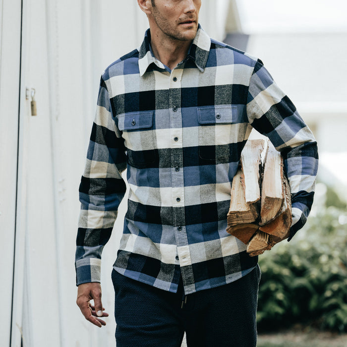 fit model wearing The Yosemite Shirt in Icicle Check