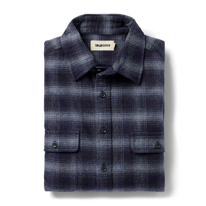 folded flatlay of The Yosemite Shirt in Navy Shadow Plaid
