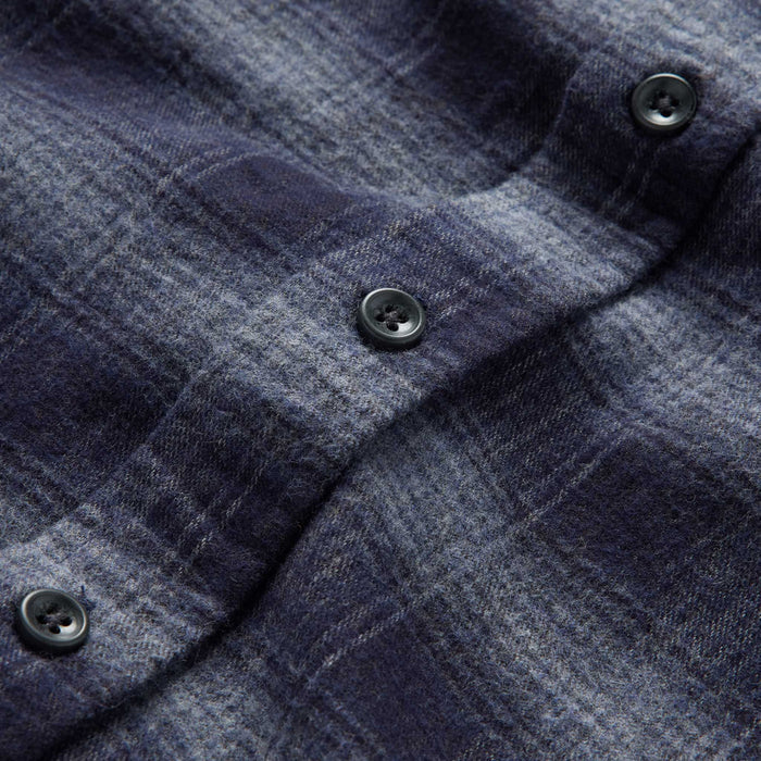 material shot of the buttons on The Yosemite Shirt in Navy Shadow Plaid