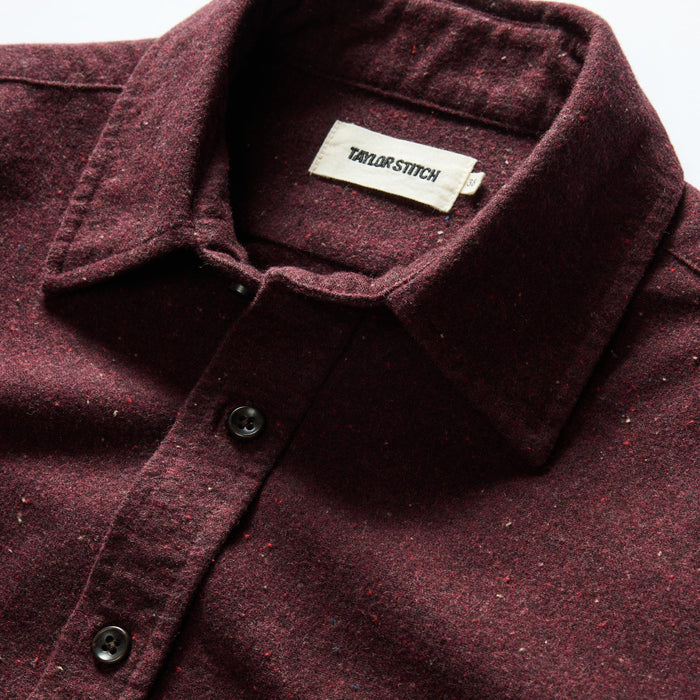 material shot of the collar on The Yosemite Shirt in Nutmeg Donegal