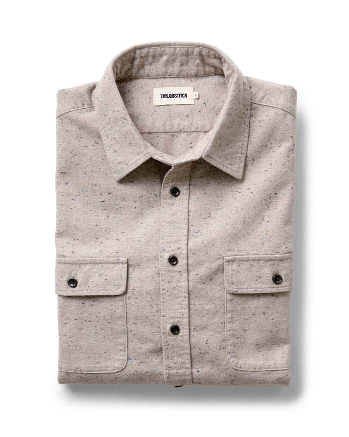 folded flatlay of The Yosemite Shirt in Oat Donegal