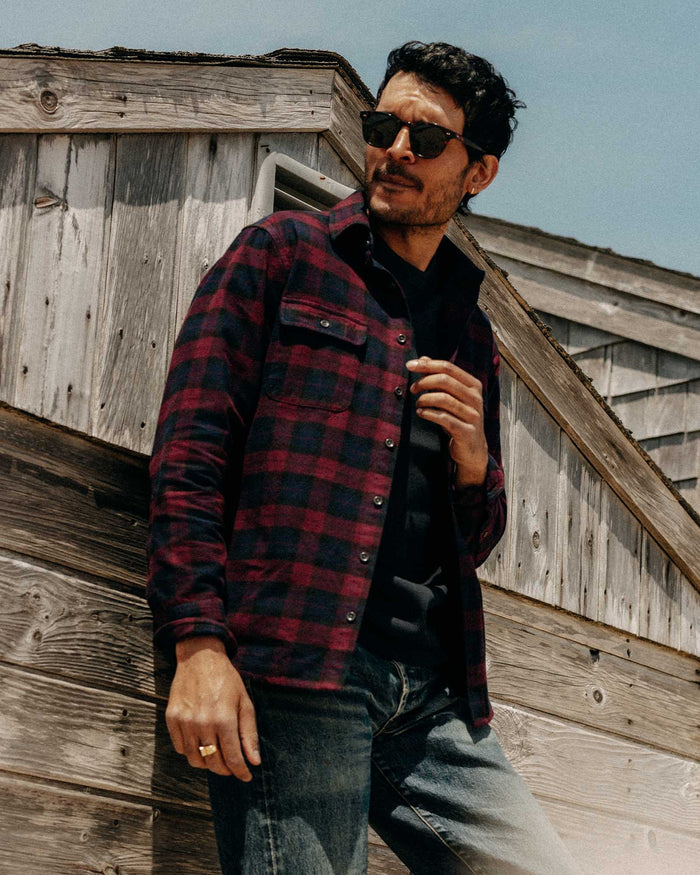 fit model posing in The Yosemite Shirt in Port Plaid