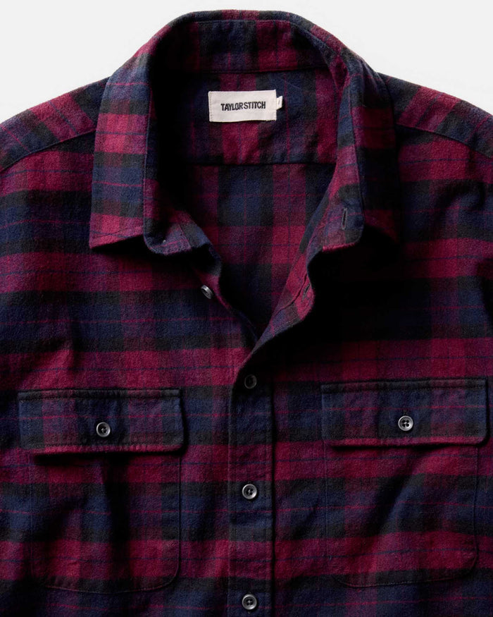 material shot of the collar on The Yosemite Shirt in Port Plaid
