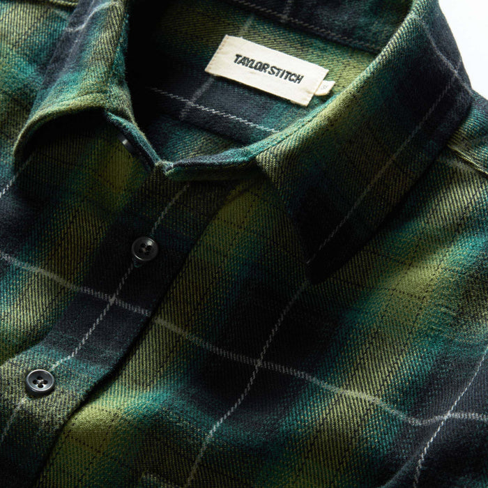 material shot of the collar on The Yosemite Shirt in Twilight Plaid