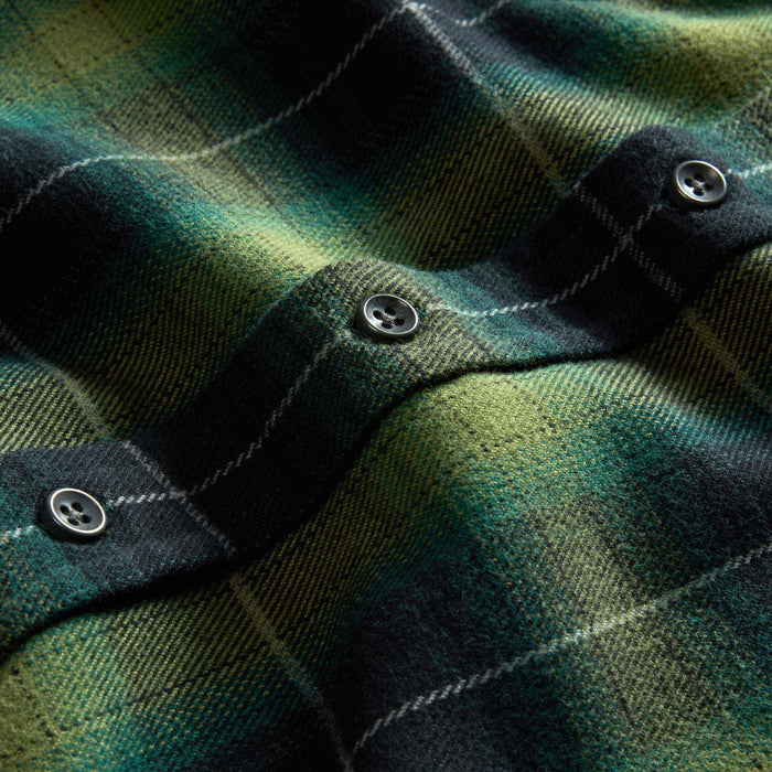 material shot of the buttons on The Yosemite Shirt in Twilight Plaid