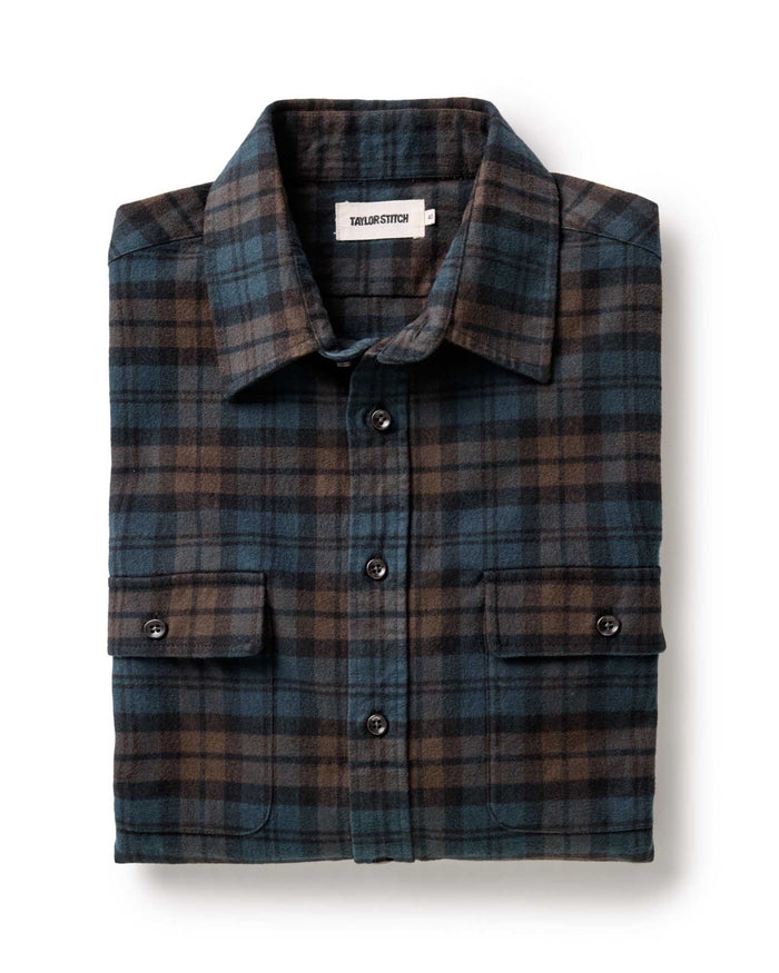 folded flatlay of The Yosemite Shirt in Wetlands Plaid