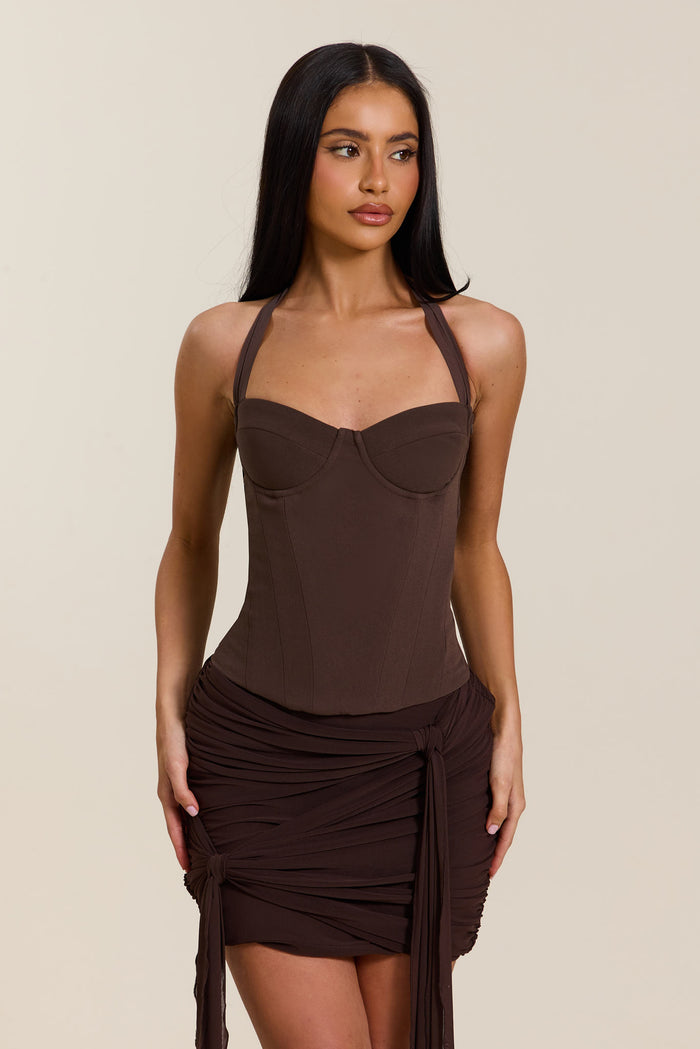 The Zadie Lace Up Corset Top in Brown