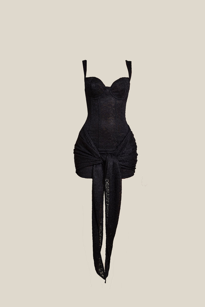 Tie Front Lace Mini in Black