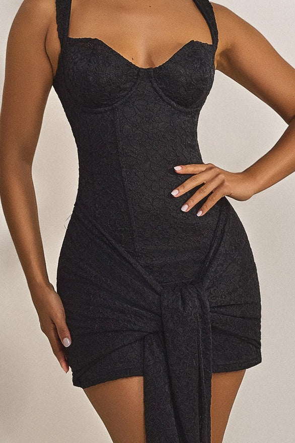 Tie Front Lace Mini in Black