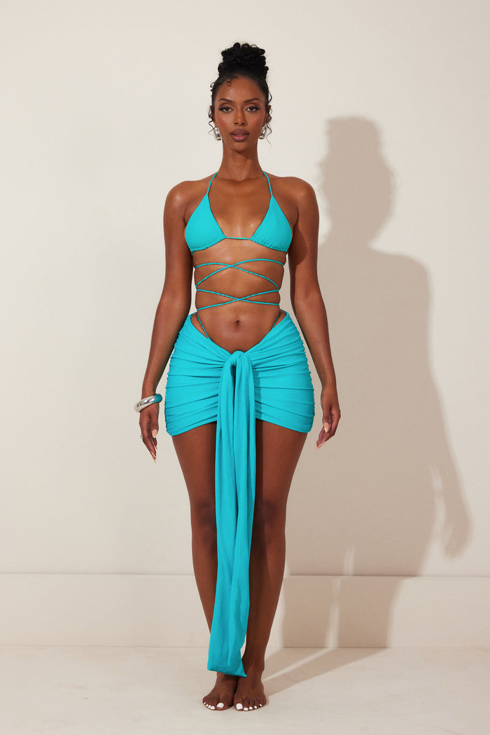 Tie Up Mini Skirt in Teal