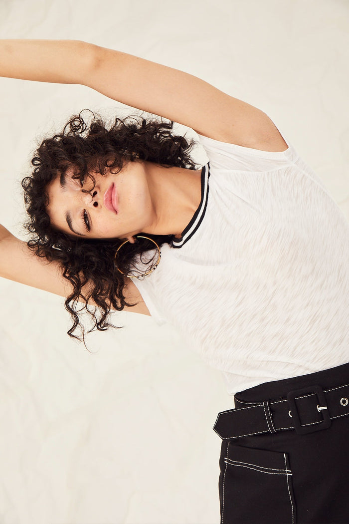 Tipped Ringer Tee - Goldie LeWinter #color_white