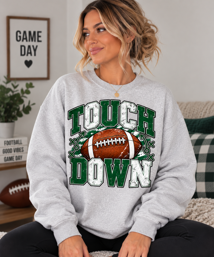 Touchdown Football Crewneck Sweatshirt - Green/White