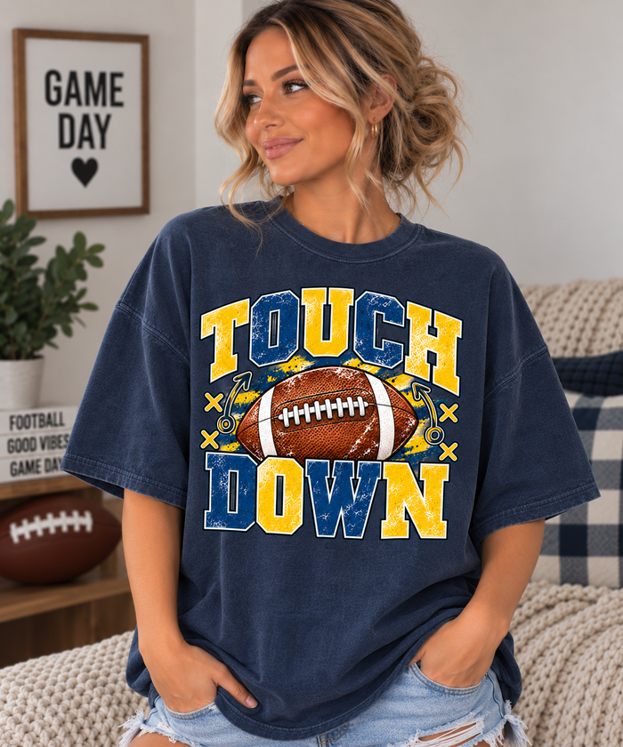 Touchdown Football Tee- Blue/Yellow