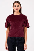 Velour Crush Flutter Sleeve Top - Goldie LeWinter #color_bordeaux - limited edition