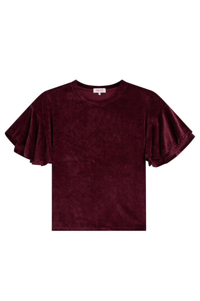 Velour Crush Flutter Sleeve Top - Goldie LeWinter #color_bordeaux - limited edition