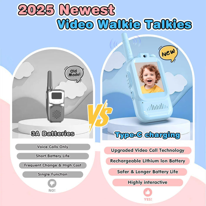 Video Walkie Talkie 2 Pack Rechargeable Interphone with HD Camera & Voice Changer.