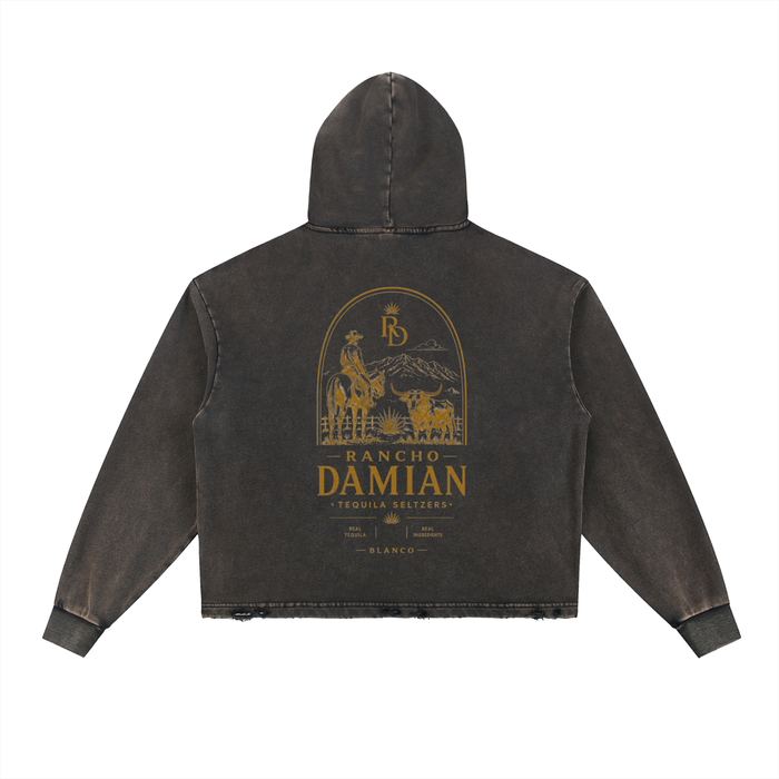 Vintage Washed Frayed-Hem Hoodie