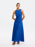 Woman wearing blue maxi dress
