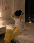 Yellow Paw Print Pajama Pants — Women's Cozy Lounge Sleepwear