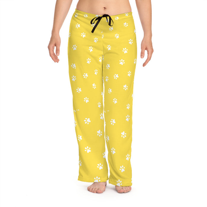 Yellow Paw Print Pajama Pants — Women's Cozy Lounge Sleepwear